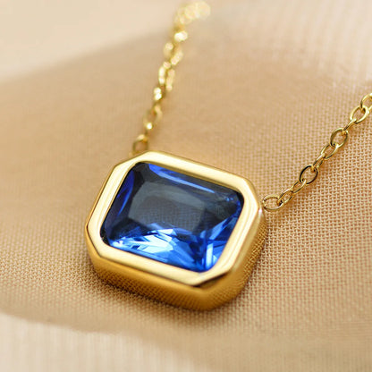 Elegant Square Stainless Steel Inlay Zircon Pendant Necklace