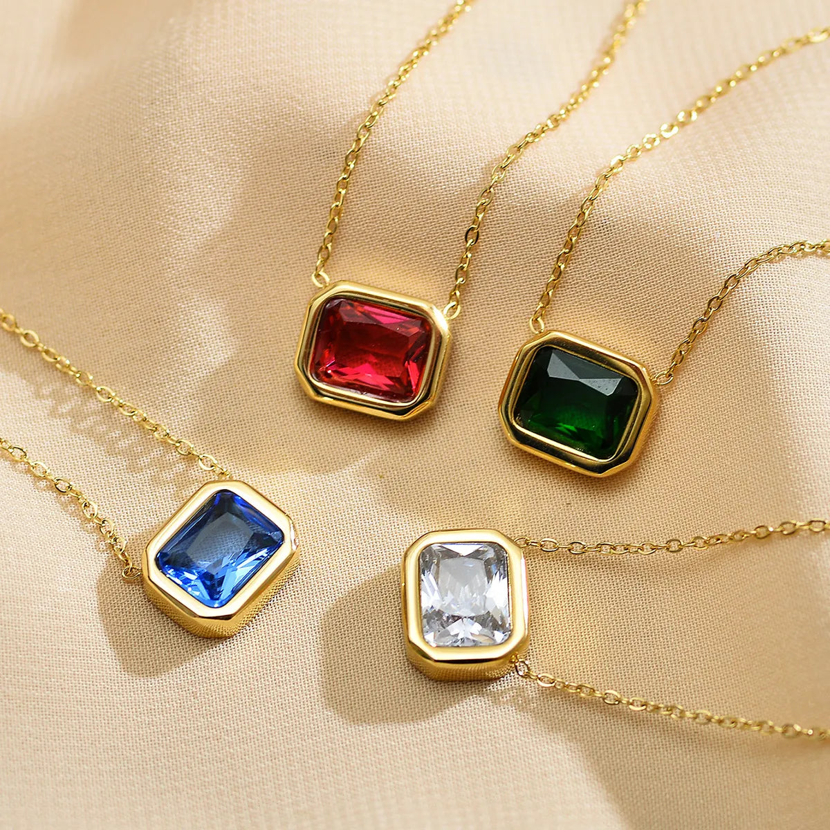 Elegant Square Stainless Steel Inlay Zircon Pendant Necklace