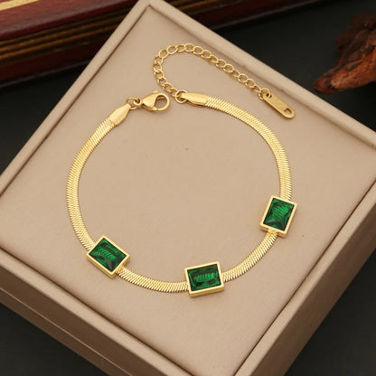 Elegant Square Stainless Steel Plating Inlay Artificial Gemstones Bracelets Earrings Necklace