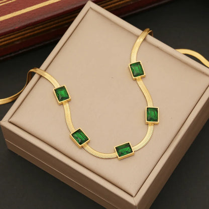 Elegant Square Stainless Steel Plating Inlay Artificial Gemstones Bracelets Earrings Necklace