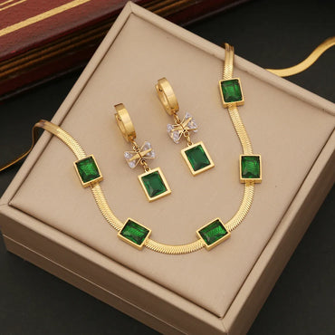 Elegant Square Stainless Steel Plating Inlay Artificial Gemstones Bracelets Earrings Necklace