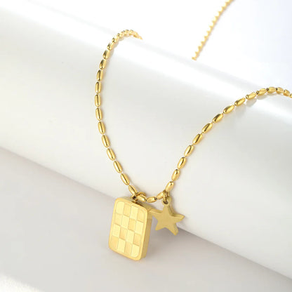 Elegant Square Star Stainless Steel Plating 18k Gold Plated Pendant Necklace