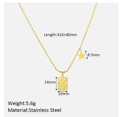 Elegant Square Star Stainless Steel Plating 18k Gold Plated Pendant Necklace