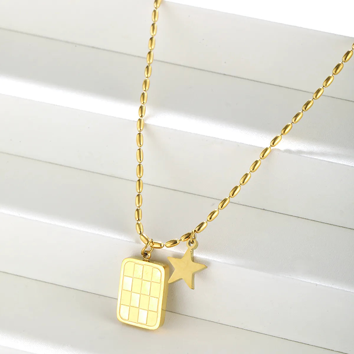 Elegant Square Star Stainless Steel Plating 18k Gold Plated Pendant Necklace