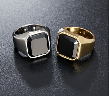 Elegant Square Titanium Steel Inlay Agate Men'S Rings