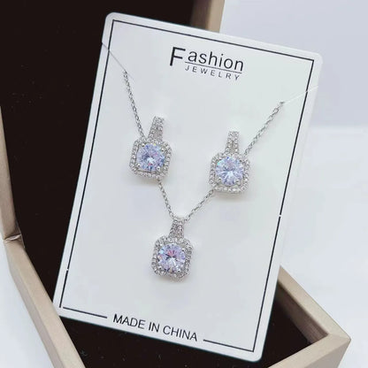 Wholesale Elegant Square Titanium Steel Inlay Zircon Earrings Necklace