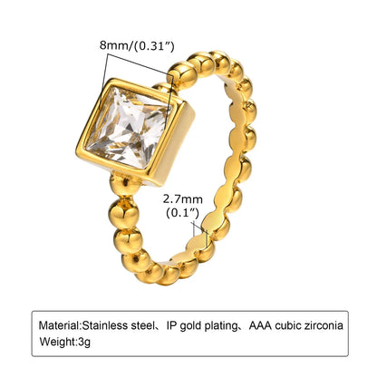 Wholesale Jewelry Elegant Square 201 Stainless Steel Zircon Gold Plated Plating Inlay Rings