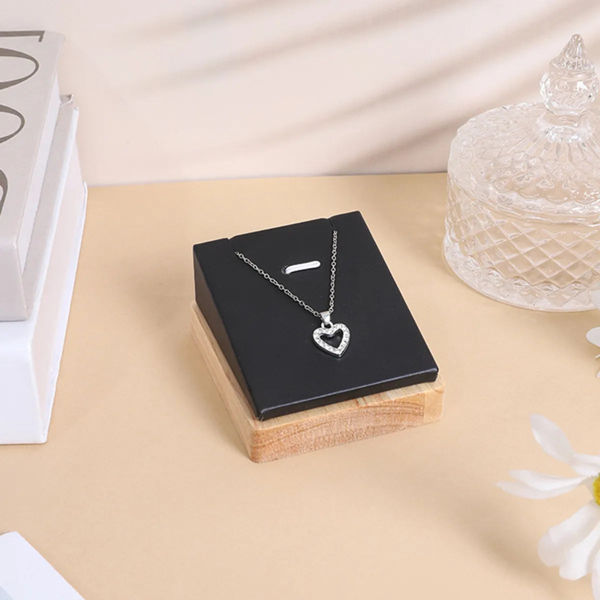 Elegant Square Velvet Solid Wood Jewelry Rack