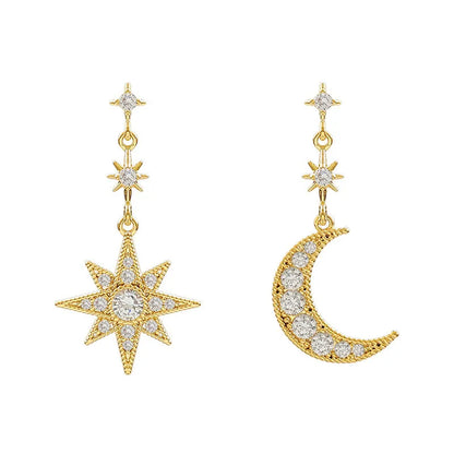 Elegant Star Moon Alloy Plating Inlay Rhinestones Women'S Drop Earrings