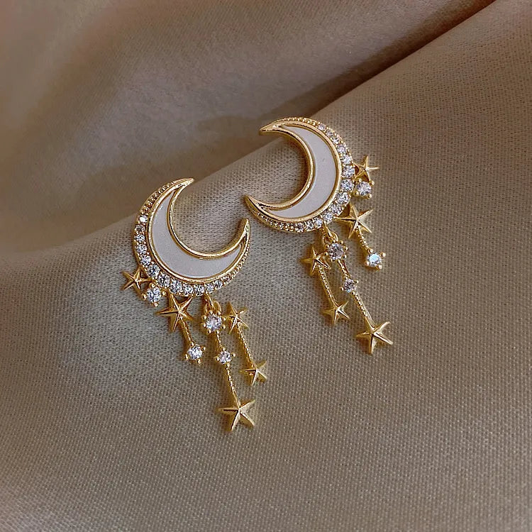 Elegant Star Moon Alloy Plating Inlay Rhinestones Women'S Drop Earrings