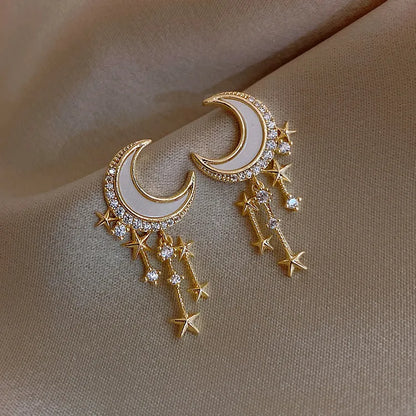 Elegant Star Moon Alloy Plating Inlay Rhinestones Women'S Drop Earrings