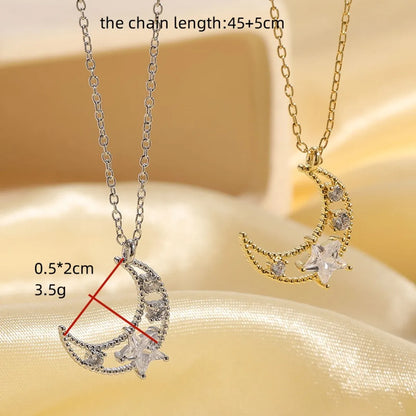 Elegant Star Moon Copper Plating Inlay Zircon 14k Gold Plated Necklace