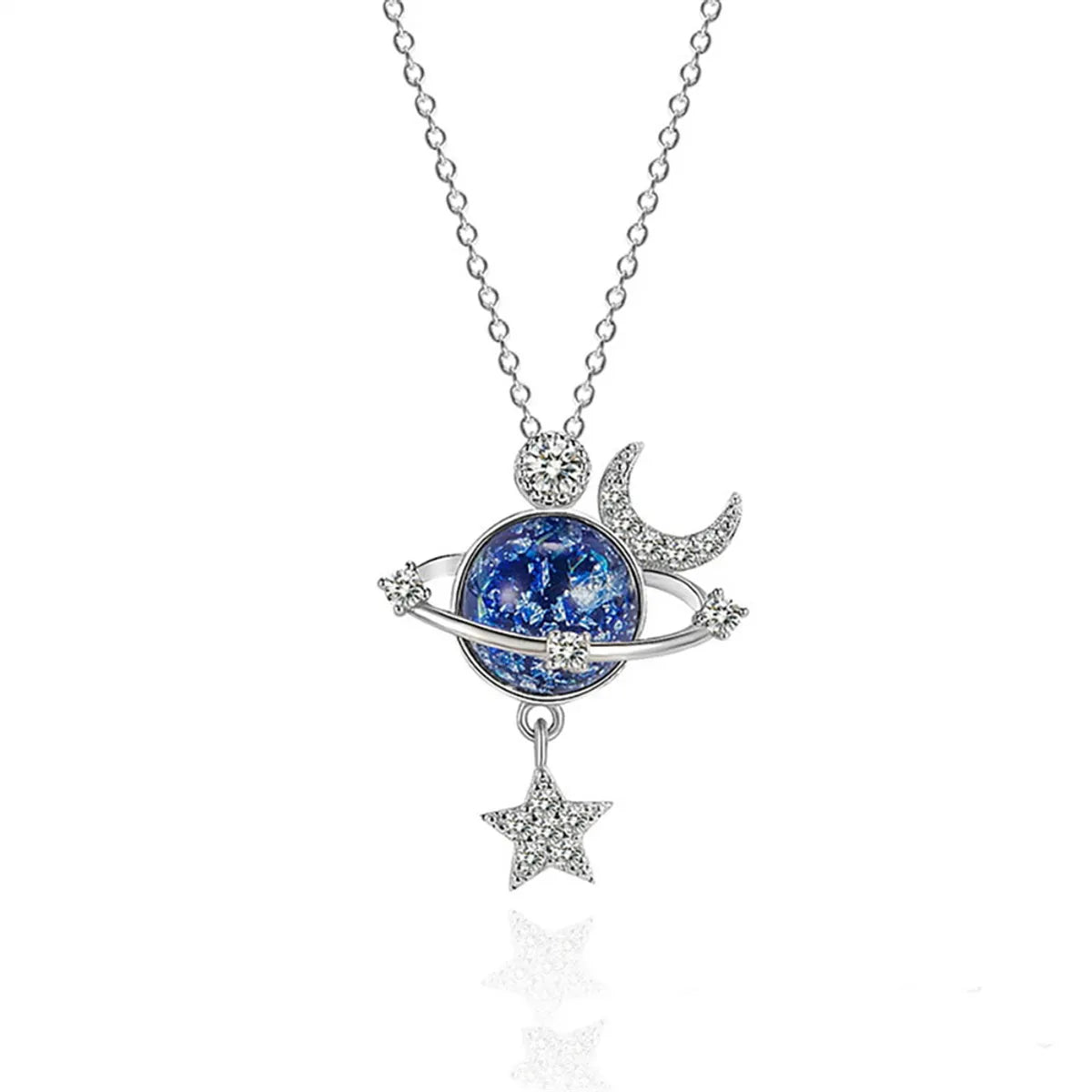 Elegant Star Moon Stainless Steel Copper Plating Inlay Artificial Diamond Pendant Necklace