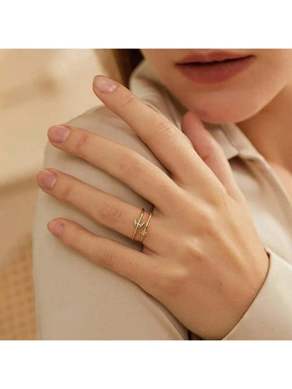 Elegant Star Moon Stainless Steel Plating Inlay Zircon 18k Gold Plated Open Rings