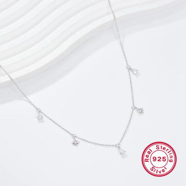 Elegant Star Water Droplets Sterling Silver Inlay Zircon 18k Gold Plated Necklace