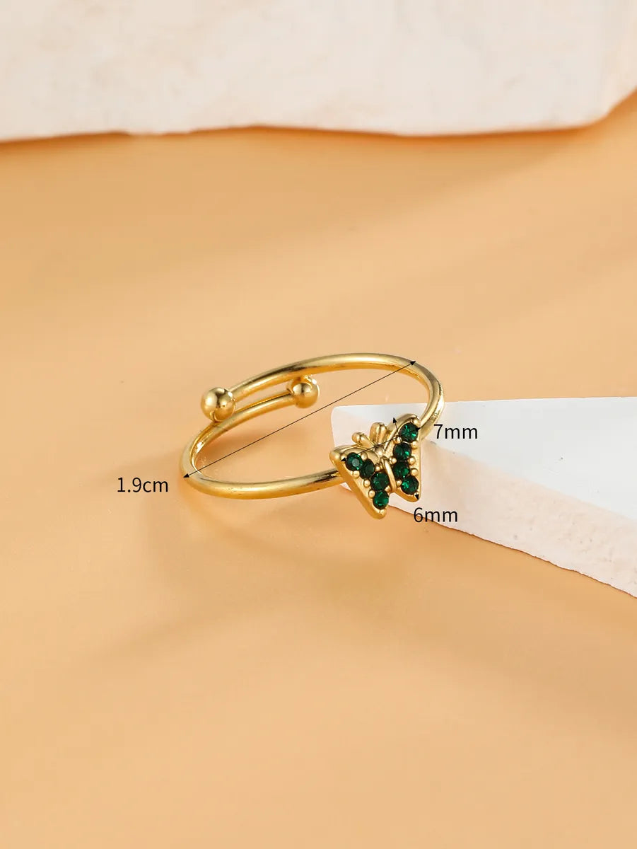 Elegant Streetwear Butterfly Stainless Steel Plating Inlay Zircon 18k Gold Plated Open Rings