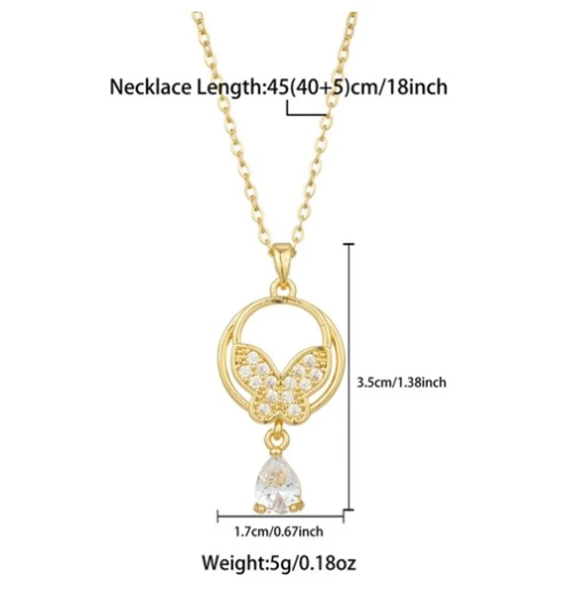 Elegant Streetwear Butterfly Stainless Steel Plating Inlay Zircon 18k Gold Plated Pendant Necklace