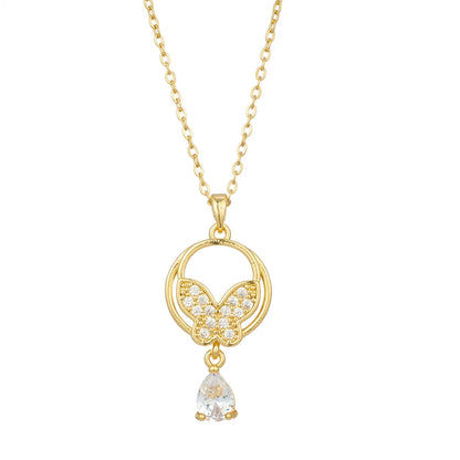 Elegant Streetwear Butterfly Stainless Steel Plating Inlay Zircon 18k Gold Plated Pendant Necklace