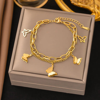 Elegant Streetwear Butterfly Titanium Steel Plating Bracelets