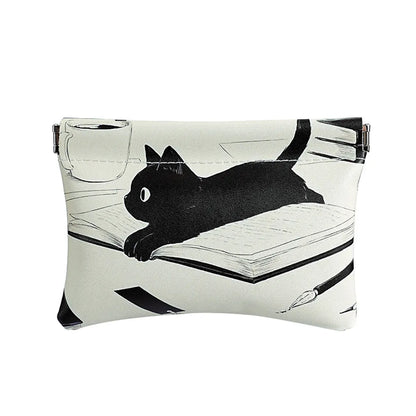 Elegant Streetwear Cat Pu Leather Square Makeup Bags