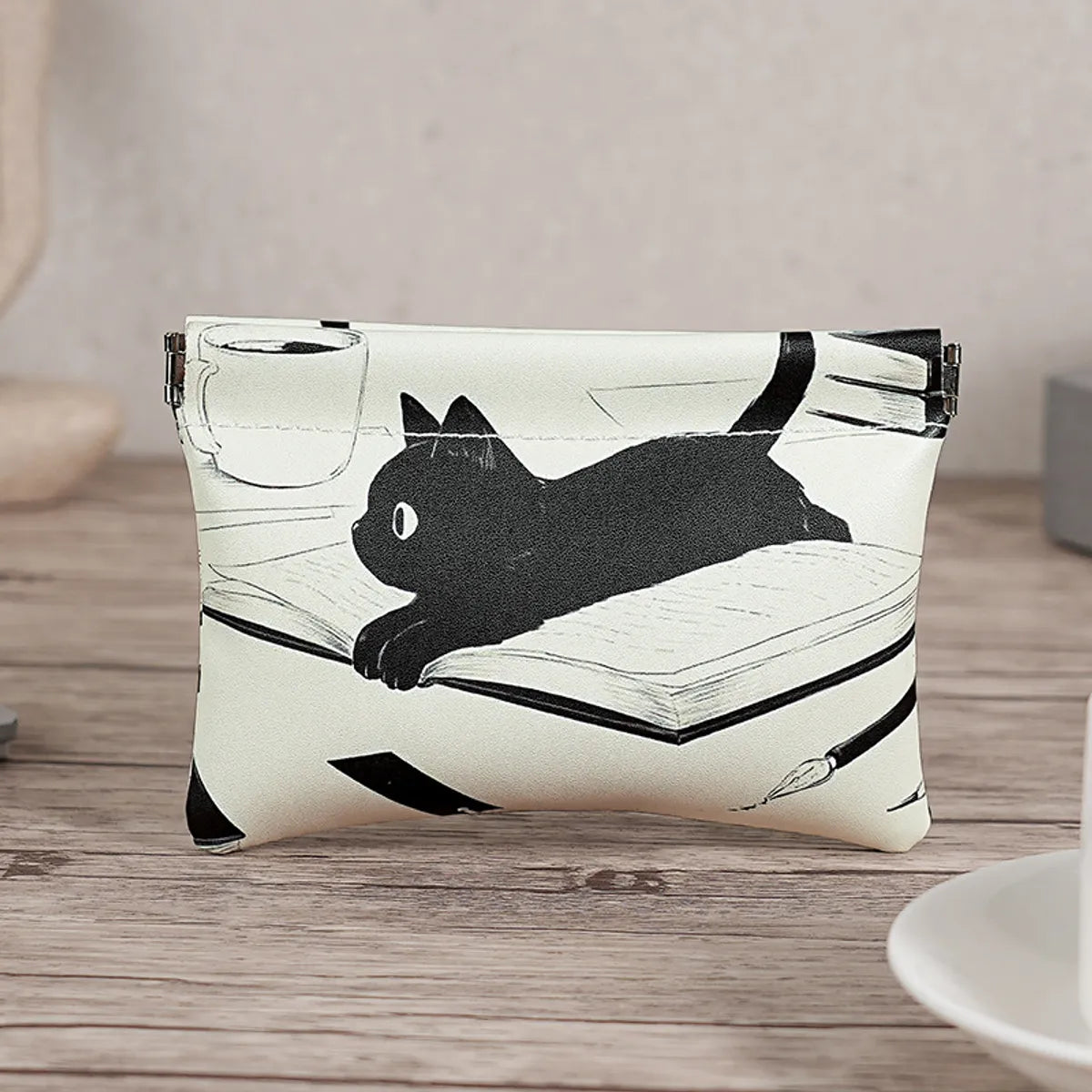 Elegant Streetwear Cat Pu Leather Square Makeup Bags