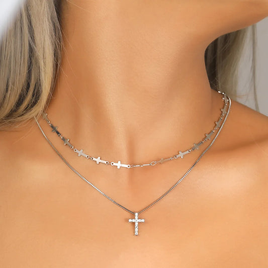 Elegant Streetwear Cross Alloy Zinc Alloy Wholesale Layered Necklaces