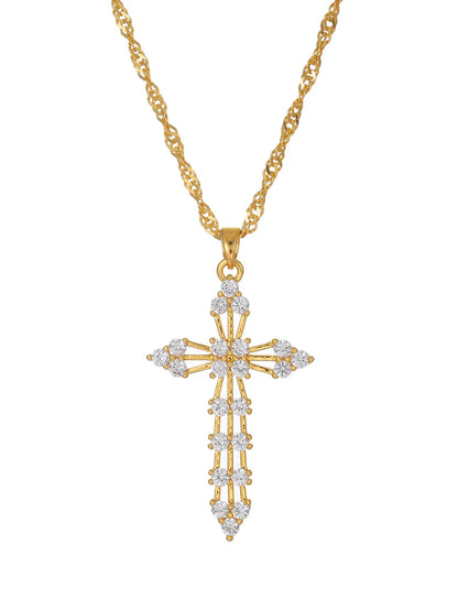 Elegant Streetwear Cross Stainless Steel Copper 18k Gold Plated Zircon Pendant Necklace In Bulk