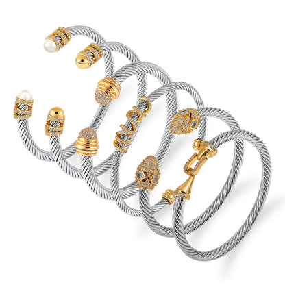 Elegant Curve Stainless Steel Plating Twisted Cable Bracelet