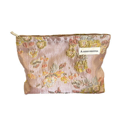 Elegant Streetwear Floral Canvas Square Makeup Bags