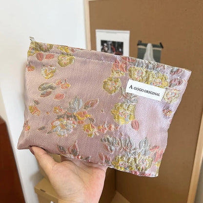 Elegant Streetwear Floral Canvas Square Makeup Bags