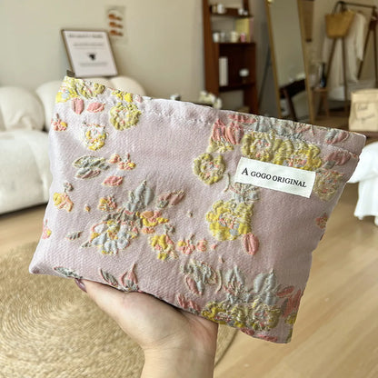 Elegant Streetwear Floral Canvas Square Makeup Bags