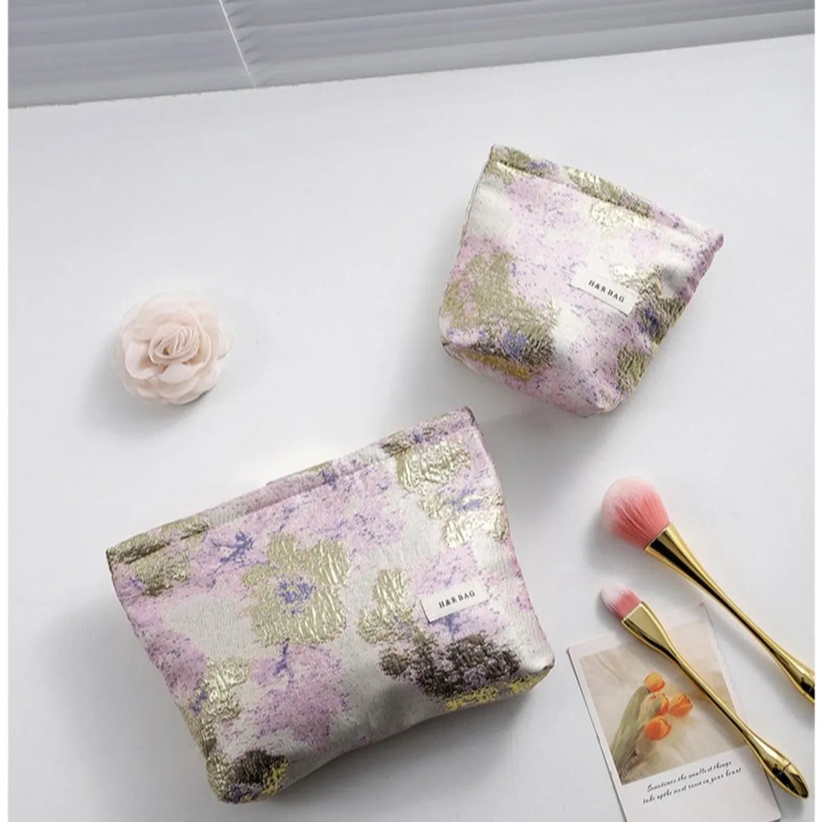 Elegant Streetwear Floral Canvas Square Makeup Bags