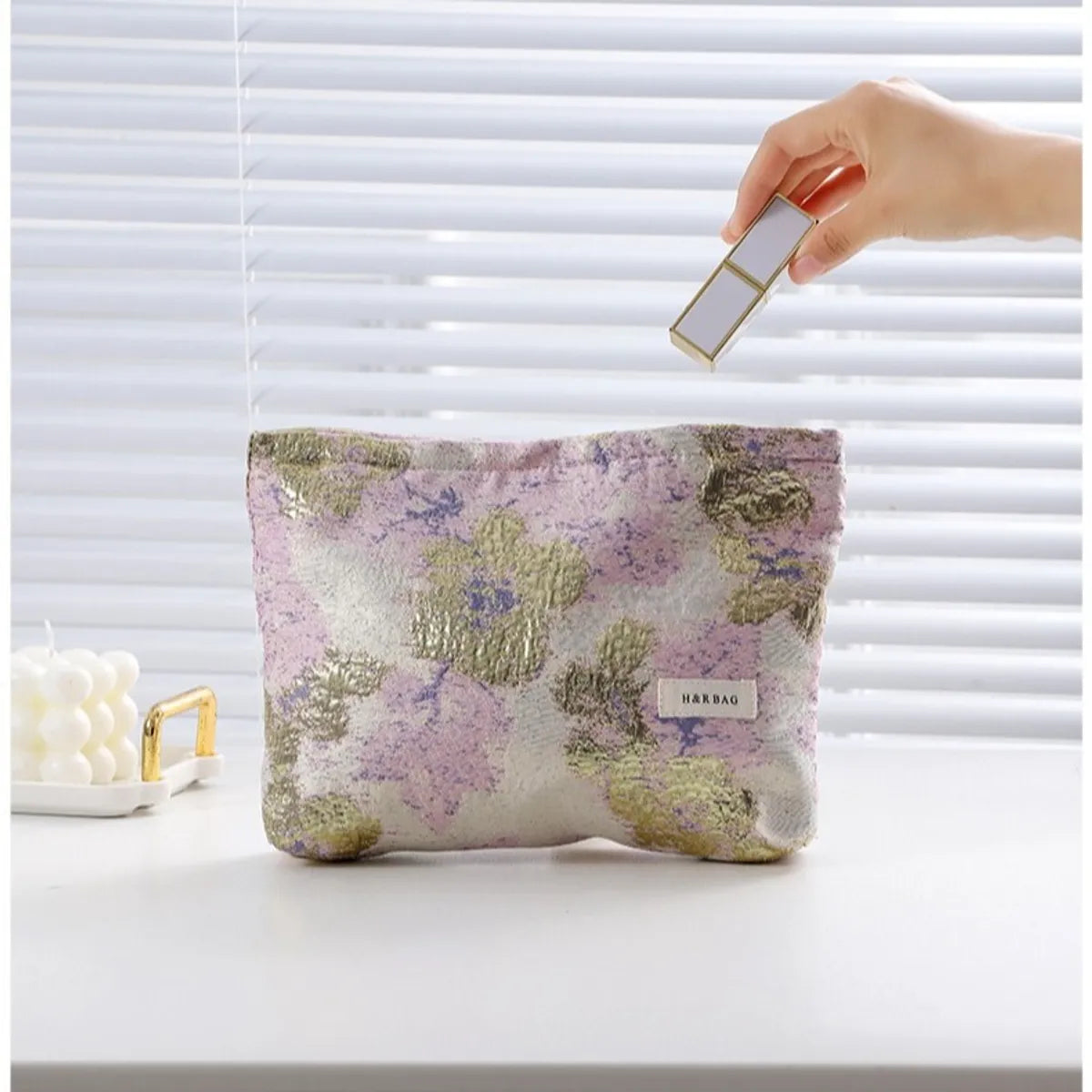 Elegant Streetwear Floral Canvas Square Makeup Bags