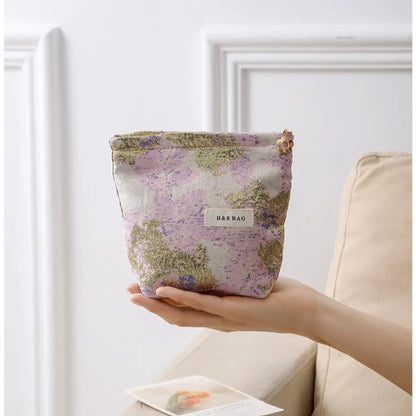 Elegant Streetwear Floral Canvas Square Makeup Bags