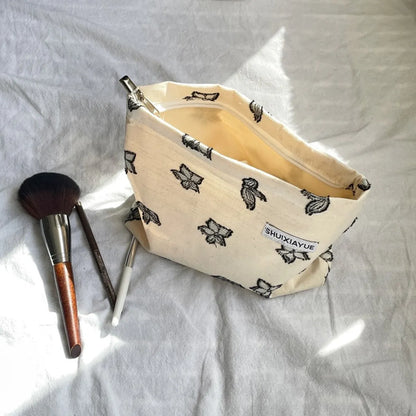 Elegant Streetwear Flower Canvas Square Makeup Bags