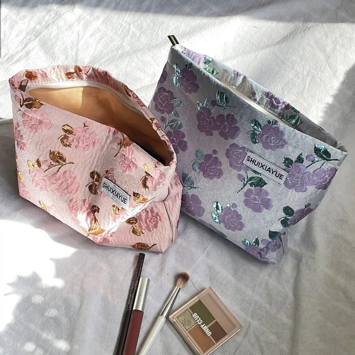 Elegant Streetwear Flower Canvas Square Makeup Bags