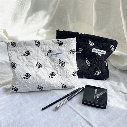 Elegant Streetwear Flower Canvas Square Makeup Bags