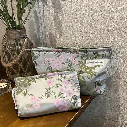 Elegant Streetwear Flower Silk Square Makeup Bags