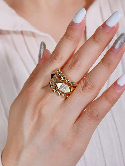 Elegant Streetwear Geometric Copper Plating Inlay Zircon Gold Plated Rings