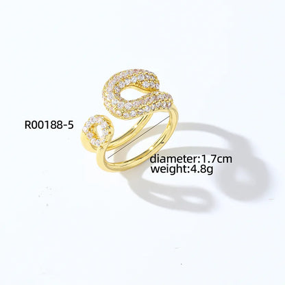 Copper K Gold Plated Elegant Streetwear Plating Inlay Geometric Zircon Open Rings