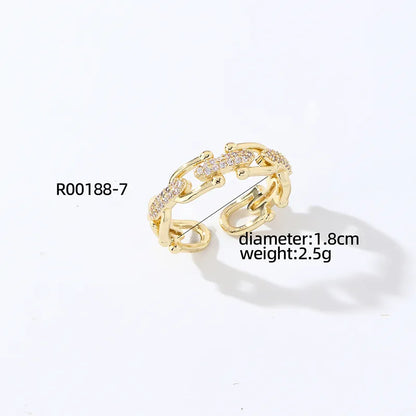 Copper K Gold Plated Elegant Streetwear Plating Inlay Geometric Zircon Open Rings