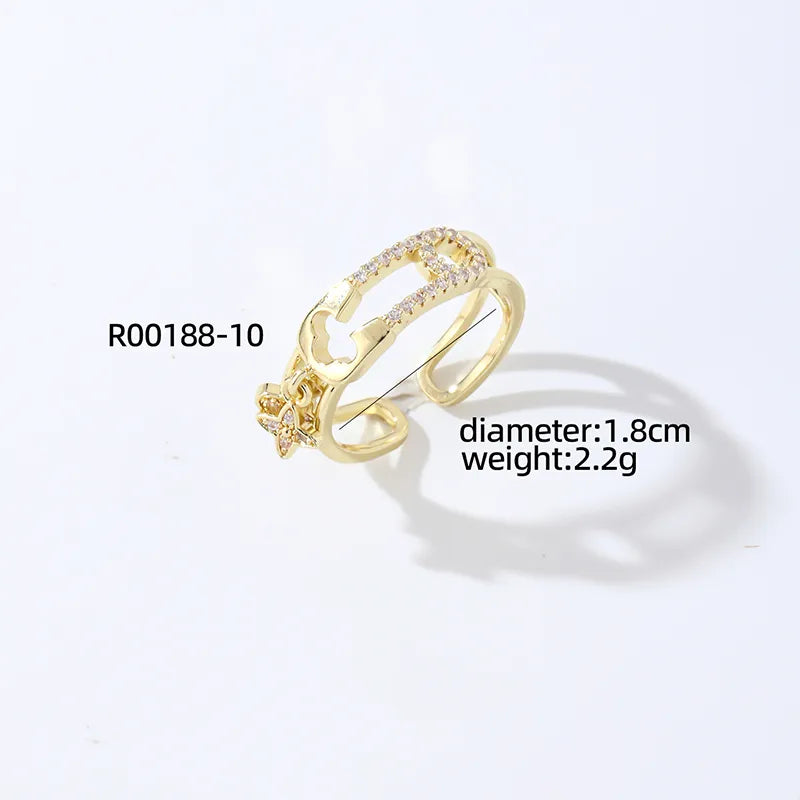 Copper K Gold Plated Elegant Streetwear Plating Inlay Geometric Zircon Open Rings