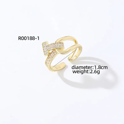 Copper K Gold Plated Elegant Streetwear Plating Inlay Geometric Zircon Open Rings