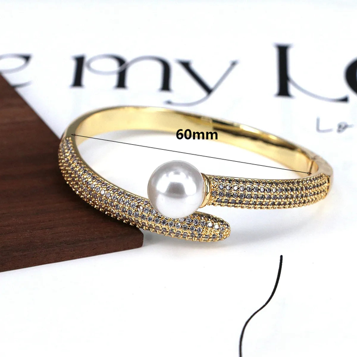 Elegant Streetwear Geometric Solid Color Artificial Pearls Zircon Artificial Pearl Copper Wholesale Bangle