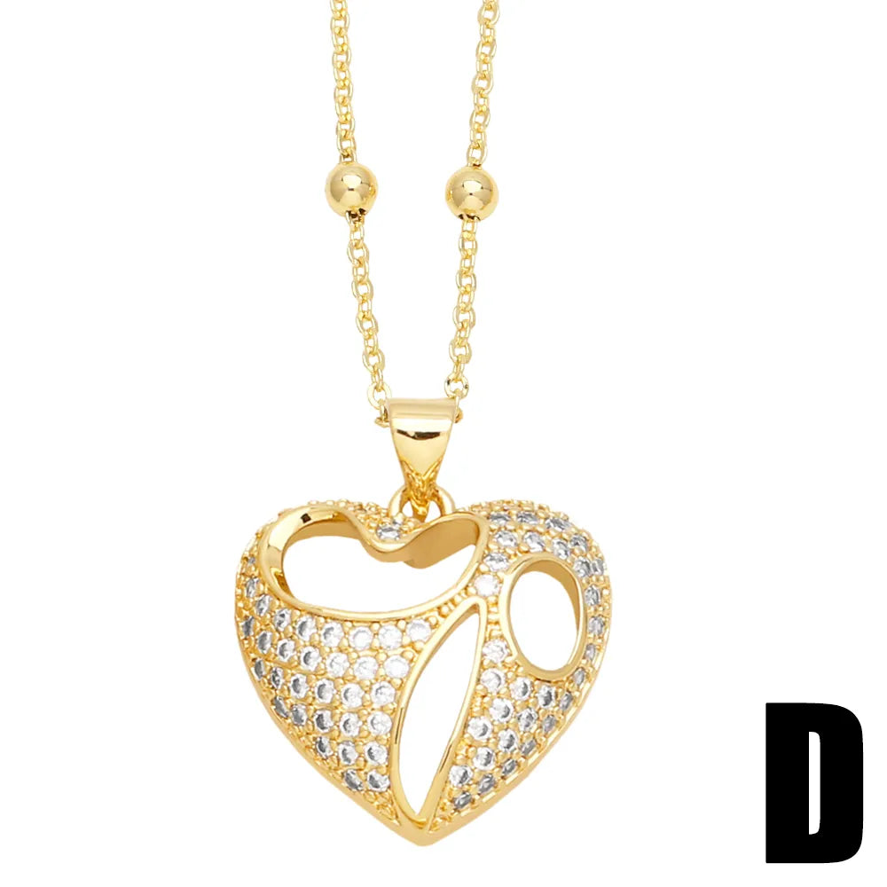 Elegant Streetwear Heart Shape Copper 18k Gold Plated Zircon Pendant Necklace In Bulk