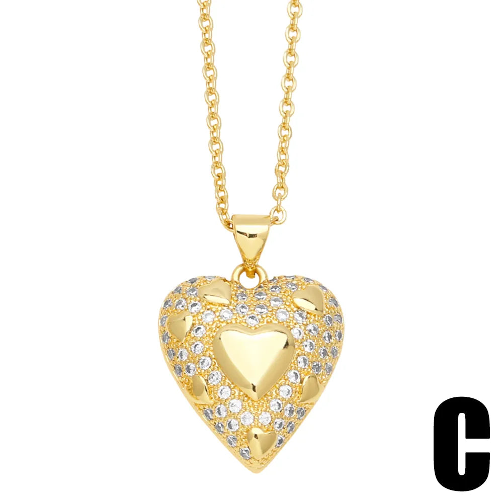 Elegant Streetwear Heart Shape Copper 18k Gold Plated Zircon Pendant Necklace In Bulk