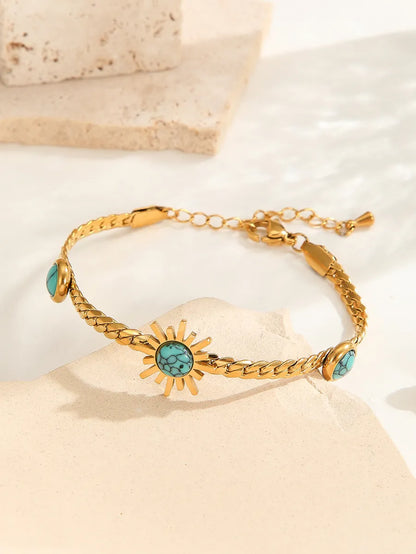 Elegant Streetwear Human Ditsy Floral Butterfly Titanium Steel 18K Gold Plated Turquoise Bracelets In Bulk