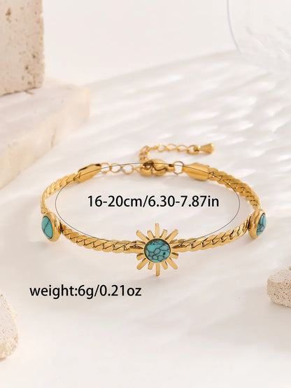 Elegant Streetwear Human Ditsy Floral Butterfly Titanium Steel 18K Gold Plated Turquoise Bracelets In Bulk