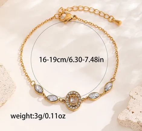 Elegant Streetwear Oval Flower Titanium Steel 18K Gold Plated Artificial Crystal Bracelets In Bulk