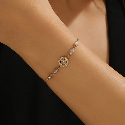 Elegant Streetwear Oval Flower Titanium Steel 18K Gold Plated Artificial Crystal Bracelets In Bulk